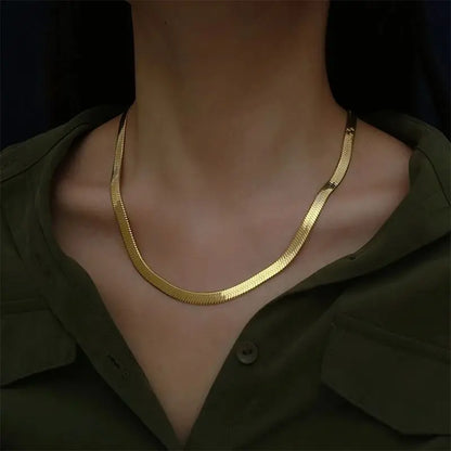 925 Sterling silver 18K Gold Flat chain Necklace